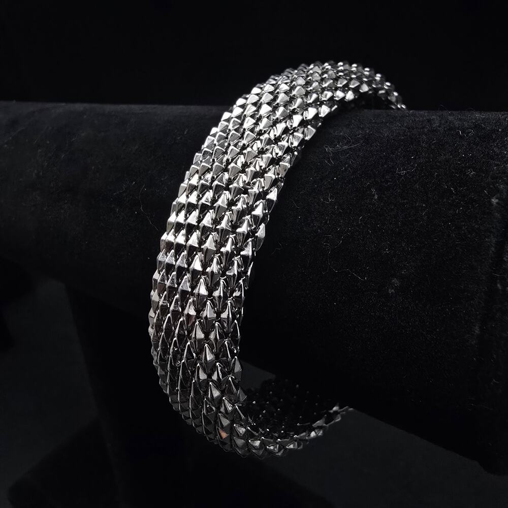 QVC Bronze Italy Silver Tone Cuff‎ Bracelet Woven Mesh Costume Jewelry